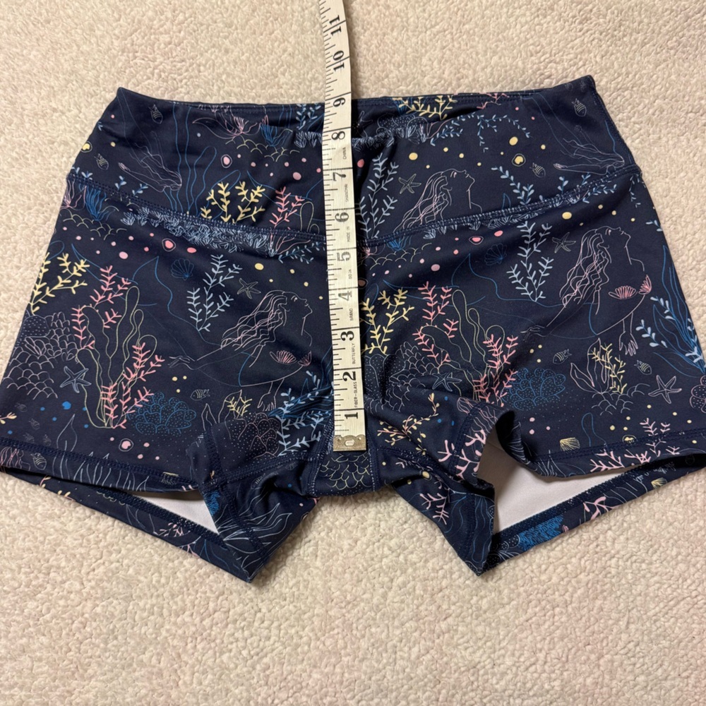 Born Primitive Athletic Booty Shorts Mermaid Marine Ocean Print Workout Gym Blue - Picture 3 of 8